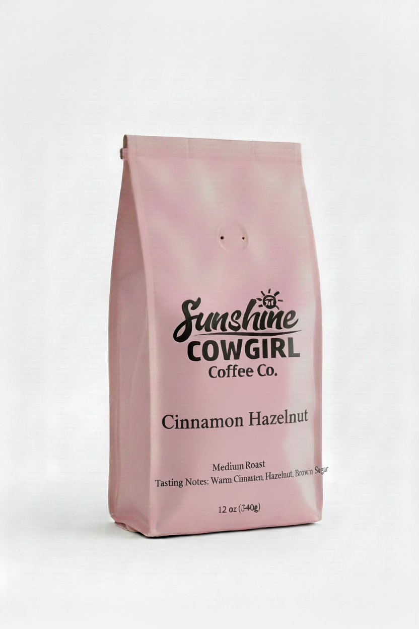 Cinnamon Hazelnut pink coffee bag