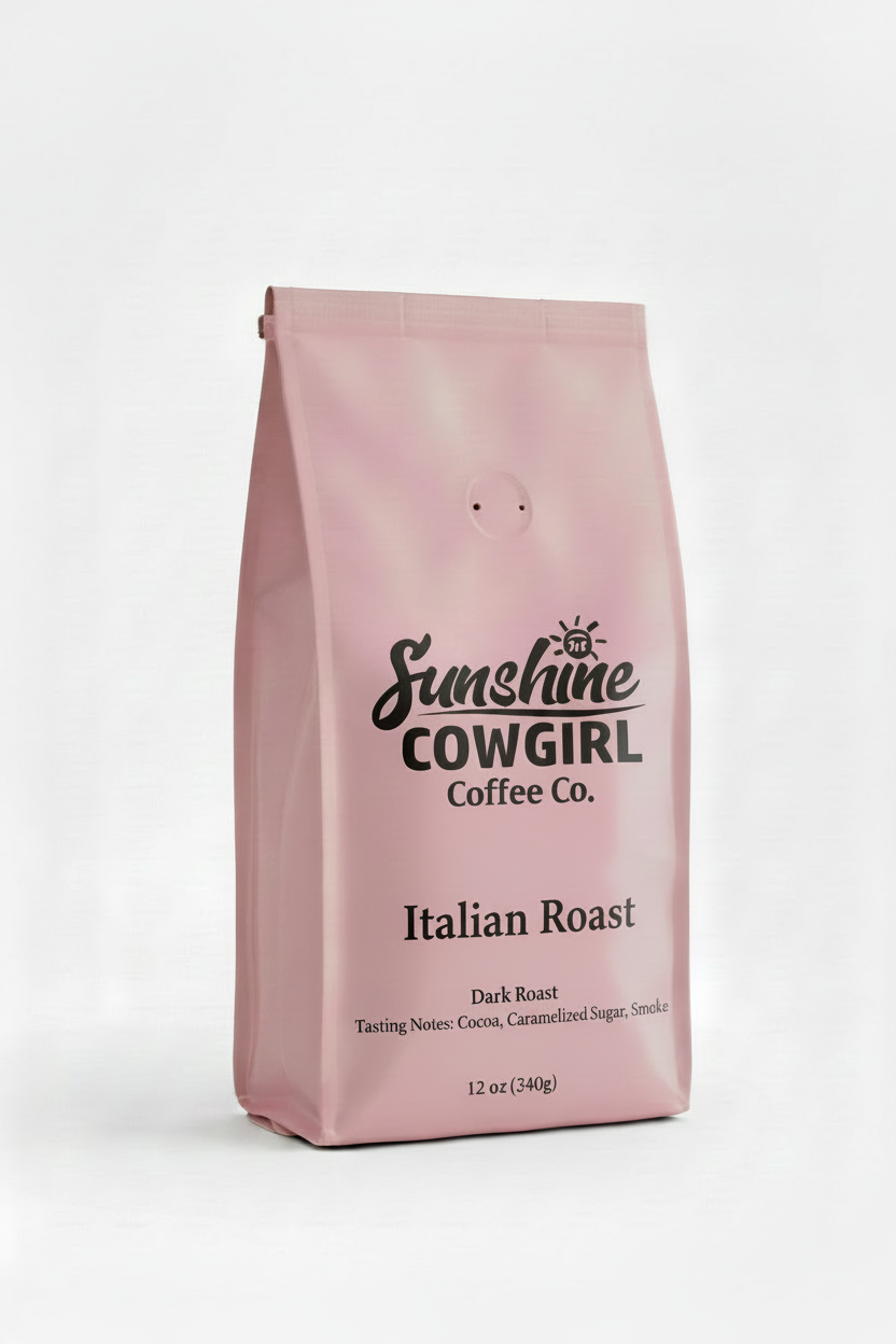 Italian Roast pink coffee bag