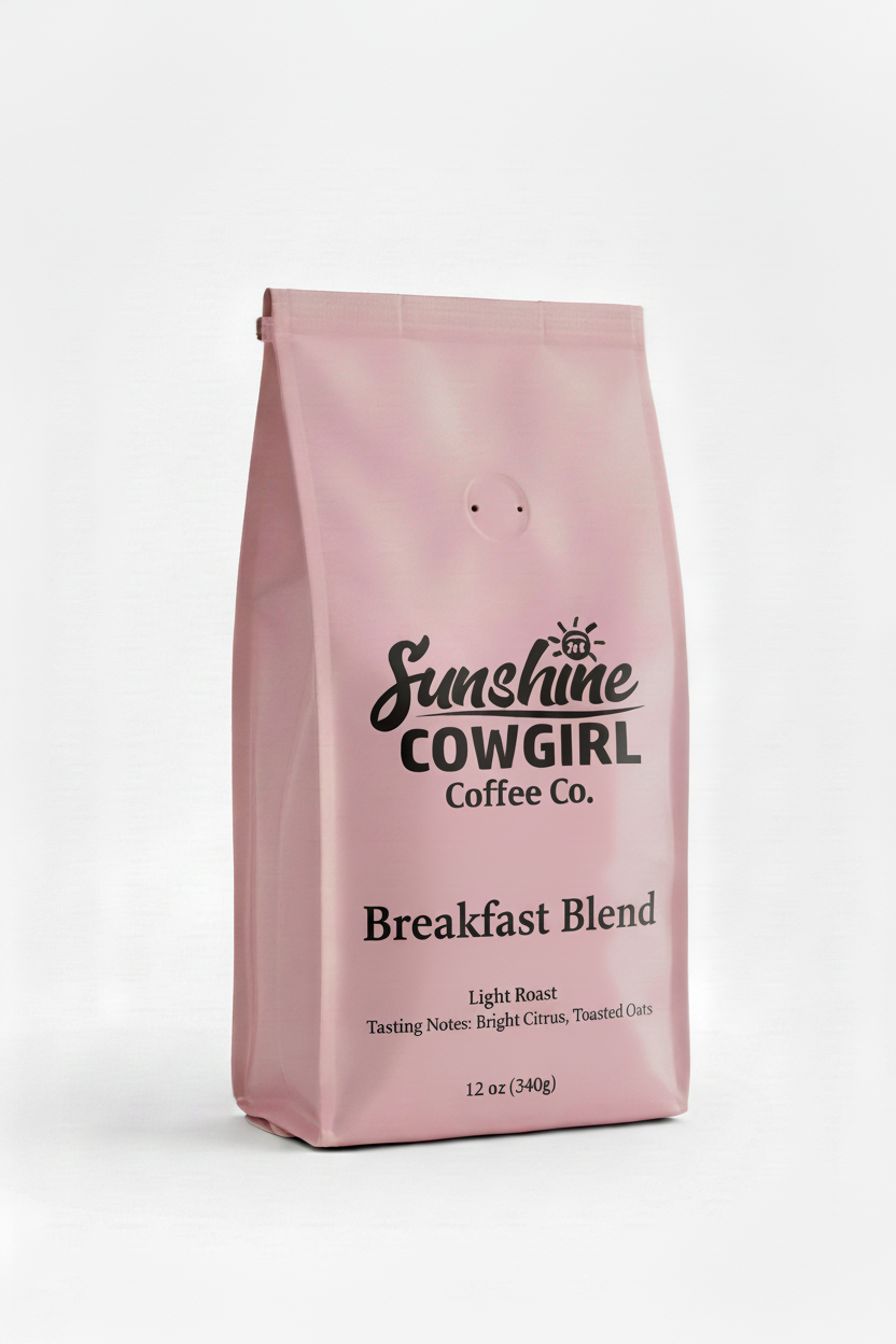Breakfast Blend pink coffee bag