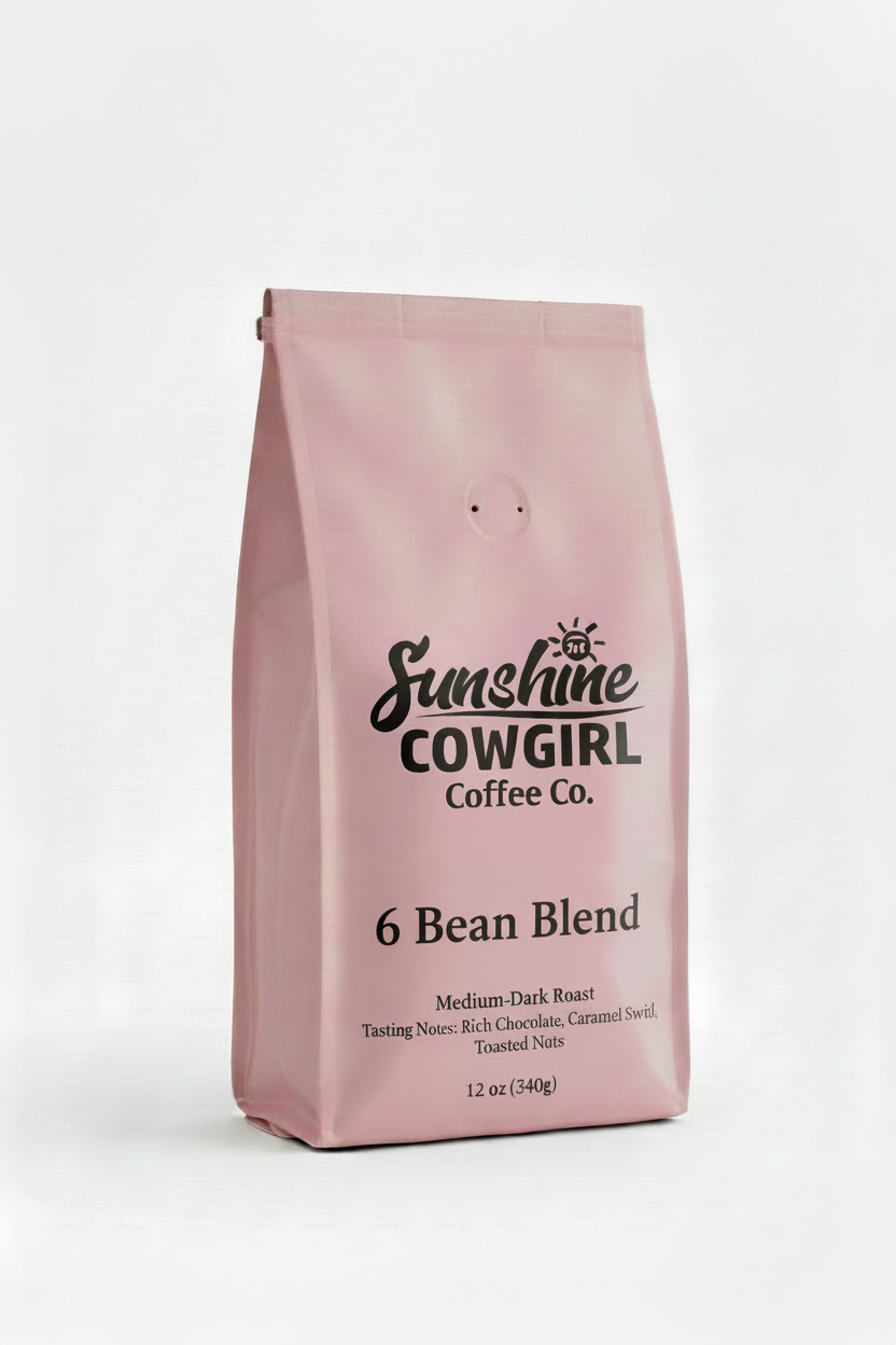 6 Bean Blend pink coffee bag