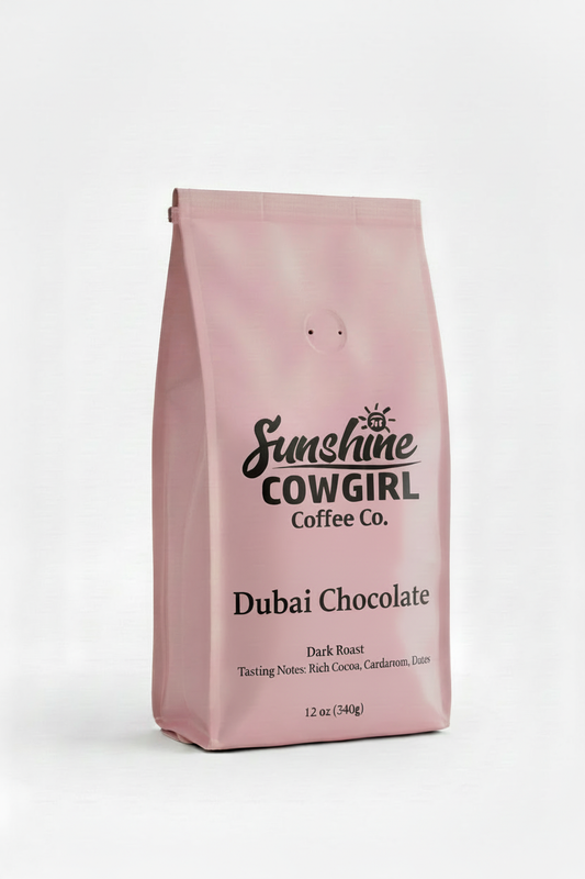 Dubai Chocolate pink coffee bag